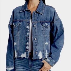 Blank NYC Blue Distressed Jean Jacket size small Great condition-like new!